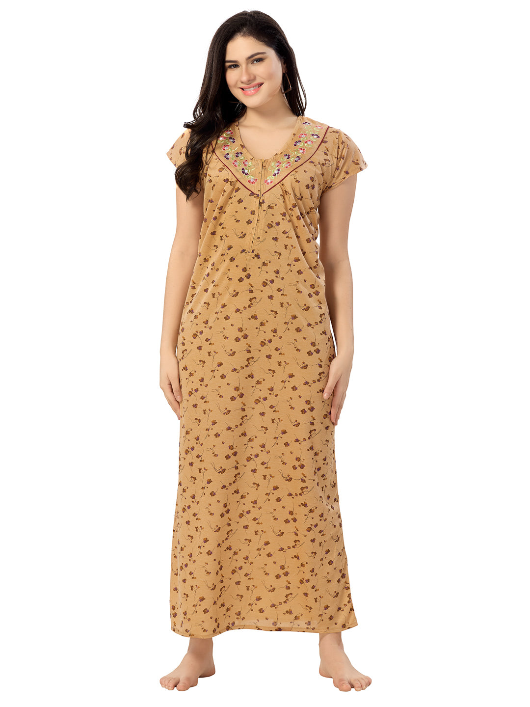 Women's Pure Cotton Blended Printed Maxi Dress for Daily & Night Wear Floral Nighty