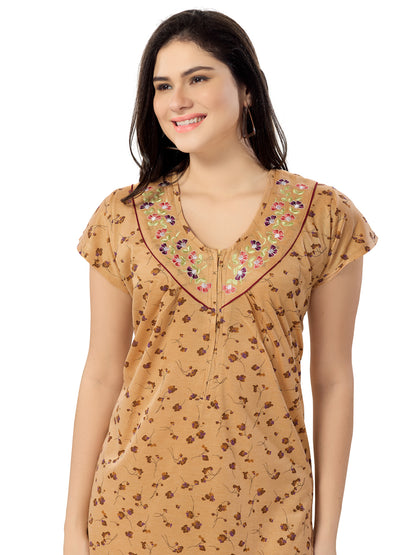 Women's Pure Cotton Blended Printed Maxi Dress for Daily & Night Wear Floral Nighty
