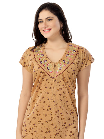 Women's Pure Cotton Blended Printed Maxi Dress for Daily & Night Wear Floral Nighty