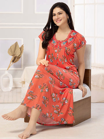 Women's Pure Cotton Blended Printed Maxi Dress for Daily & Night Wear Floral Nighty
