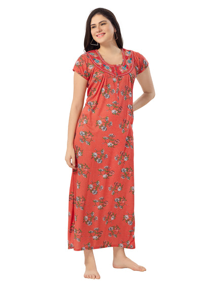 Women's Pure Cotton Blended Printed Maxi Dress for Daily & Night Wear Floral Nighty