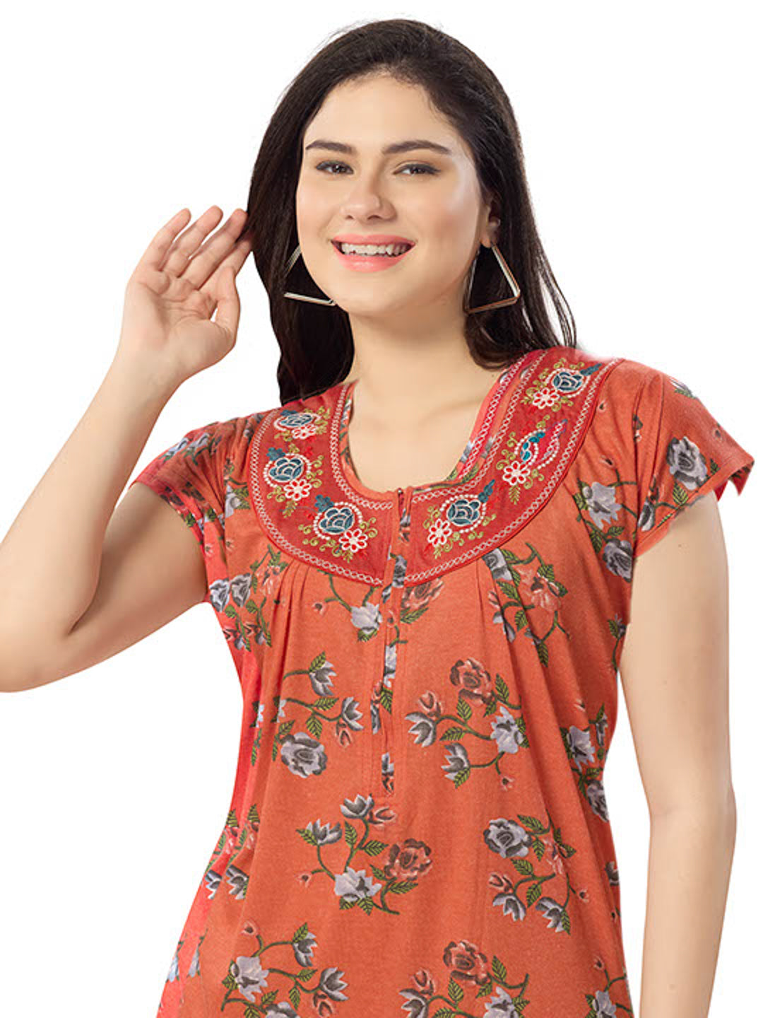 Women's Pure Cotton Blended Printed Maxi Dress for Daily & Night Wear Floral Nighty