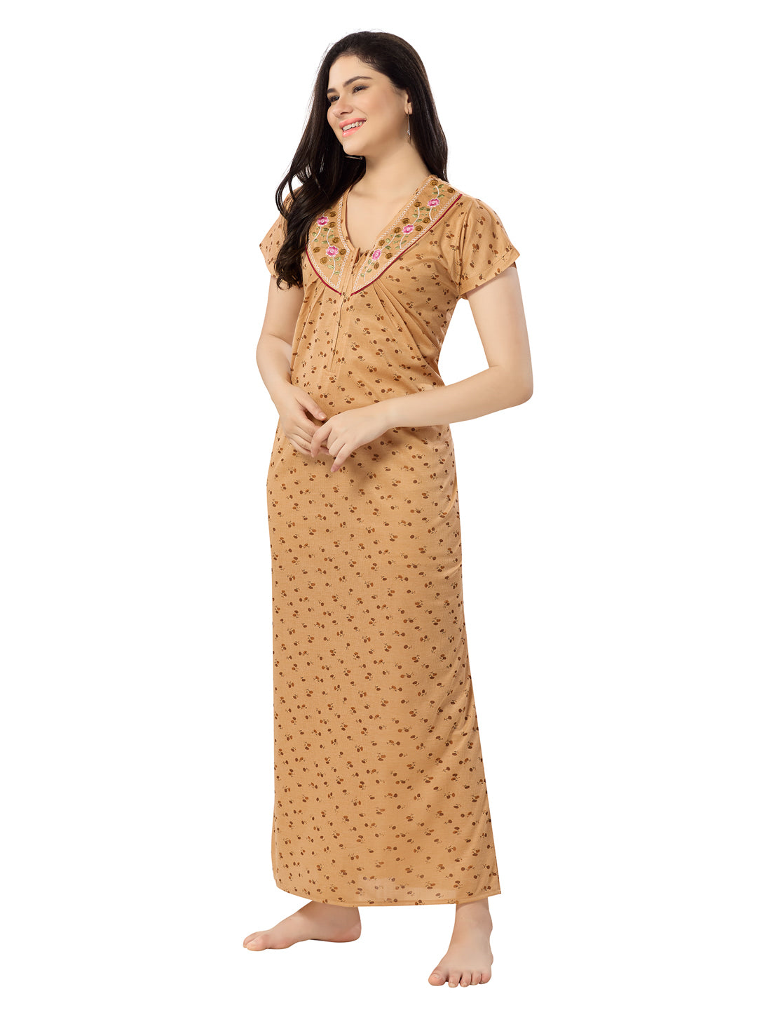 1340 Women's Pure Cotton Blended Printed Maxi Dress for Daily & Night Wear Floral Nighty