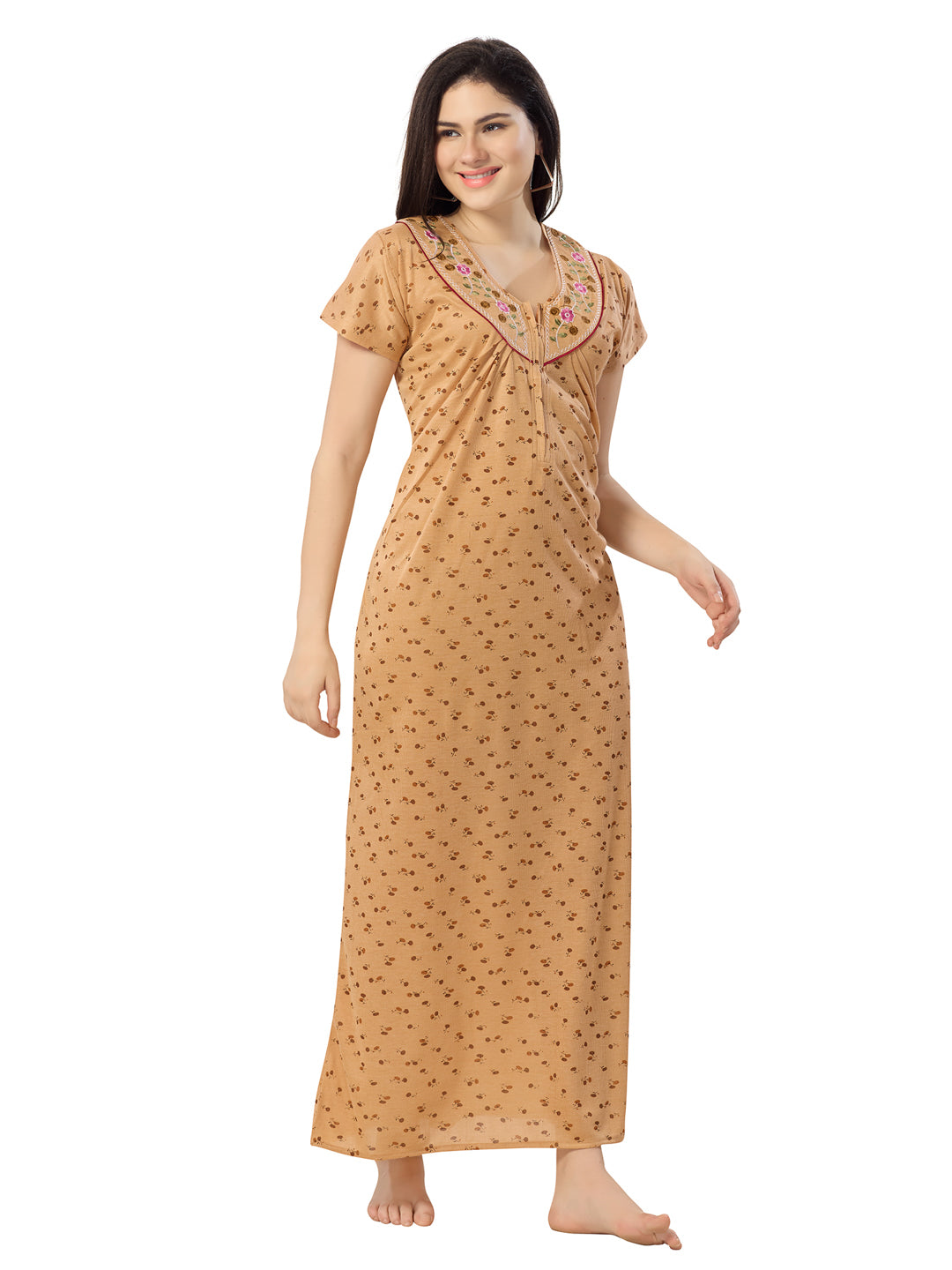 1340 Women's Pure Cotton Blended Printed Maxi Dress for Daily & Night Wear Floral Nighty