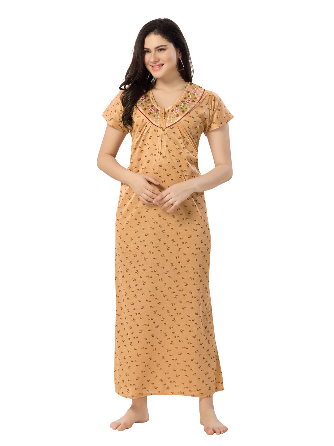 1340 Women's Pure Cotton Blended Printed Maxi Dress for Daily & Night Wear Floral Nighty