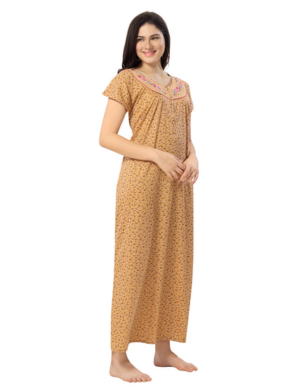 1277-Women's Pure Cotton Blended Printed Maxi Dress for Daily & Night Wear Floral Nighty
