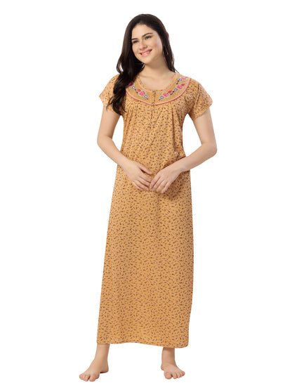 1277-Women's Pure Cotton Blended Printed Maxi Dress for Daily & Night Wear Floral Nighty