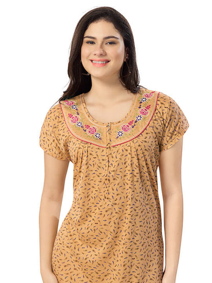 1277-Women's Pure Cotton Blended Printed Maxi Dress for Daily & Night Wear Floral Nighty