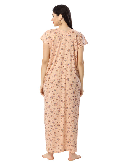 Women's Pure Cotton Blended Printed Maxi Dress for Daily & Night Wear Floral Nighty