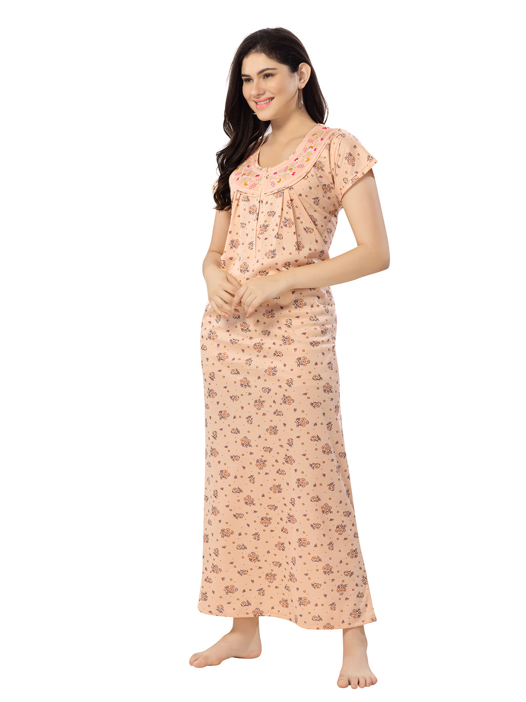 Women's Pure Cotton Blended Printed Maxi Dress for Daily & Night Wear Floral Nighty