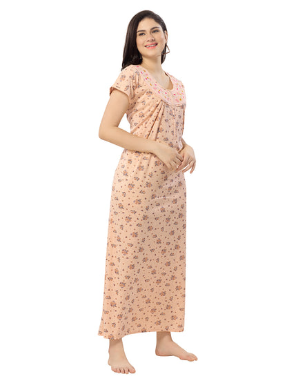 Women's Pure Cotton Blended Printed Maxi Dress for Daily & Night Wear Floral Nighty