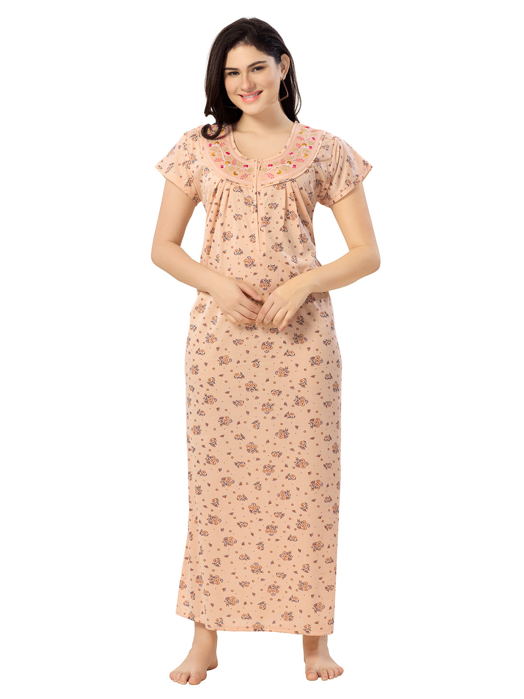 Women's Pure Cotton Blended Printed Maxi Dress for Daily & Night Wear Floral Nighty