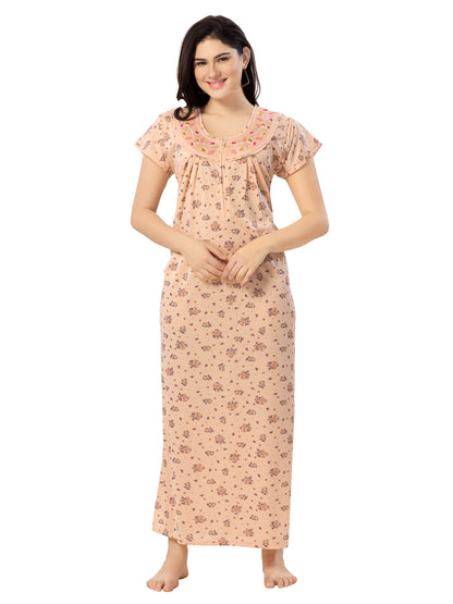 Women's Pure Cotton Blended Printed Maxi Dress for Daily & Night Wear Floral Nighty