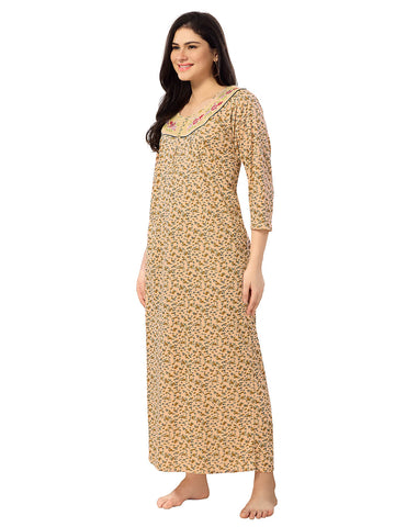 Women's Pure Cotton Blended Printed Maxi Dress for Daily & Night Wear Floral Nighty