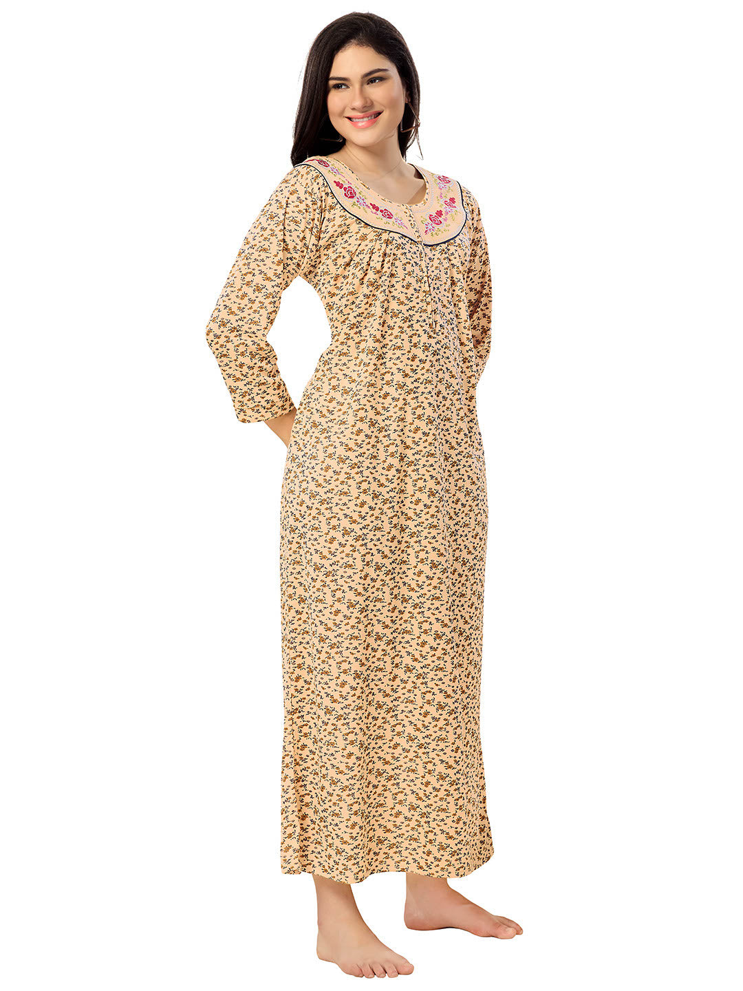 Women's Pure Cotton Blended Printed Maxi Dress for Daily & Night Wear Floral Nighty