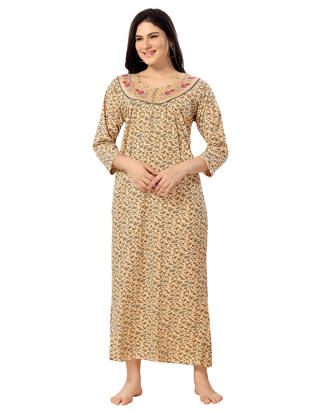 Women's Pure Cotton Blended Printed Maxi Dress for Daily & Night Wear Floral Nighty