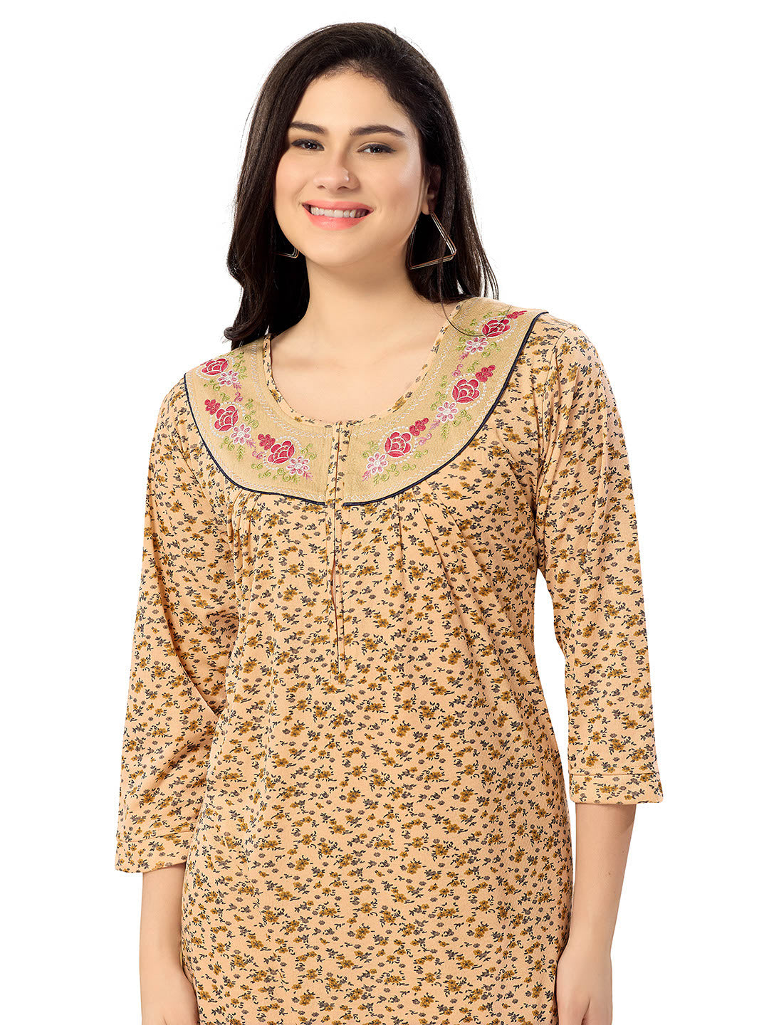 Women's Pure Cotton Blended Printed Maxi Dress for Daily & Night Wear Floral Nighty