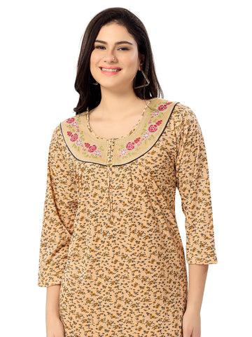 Women's Pure Cotton Blended Printed Maxi Dress for Daily & Night Wear Floral Nighty