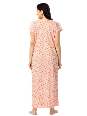 Women's Pure Cotton Blended Printed Maxi Dress for Daily & Night Wear Floral Nighty