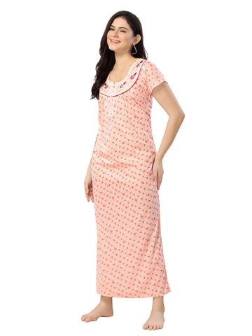 Women's Pure Cotton Blended Printed Maxi Dress for Daily & Night Wear Floral Nighty