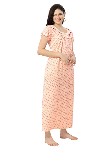 Women's Pure Cotton Blended Printed Maxi Dress for Daily & Night Wear Floral Nighty