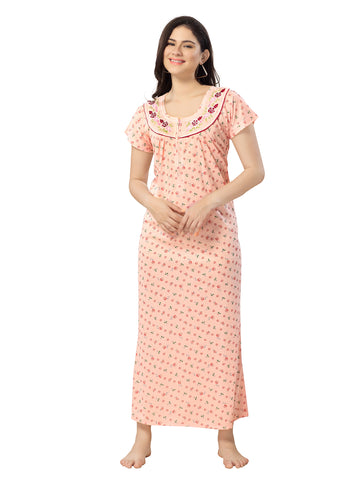 Women's Pure Cotton Blended Printed Maxi Dress for Daily & Night Wear Floral Nighty