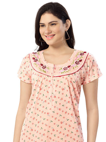 Women's Pure Cotton Blended Printed Maxi Dress for Daily & Night Wear Floral Nighty