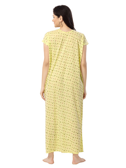 Women's Pure Cotton Blended Printed Maxi Dress for Daily & Night Wear Floral Nighty