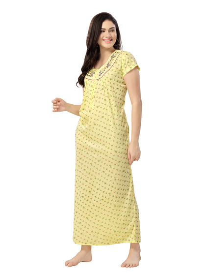 Women's Pure Cotton Blended Printed Maxi Dress for Daily & Night Wear Floral Nighty