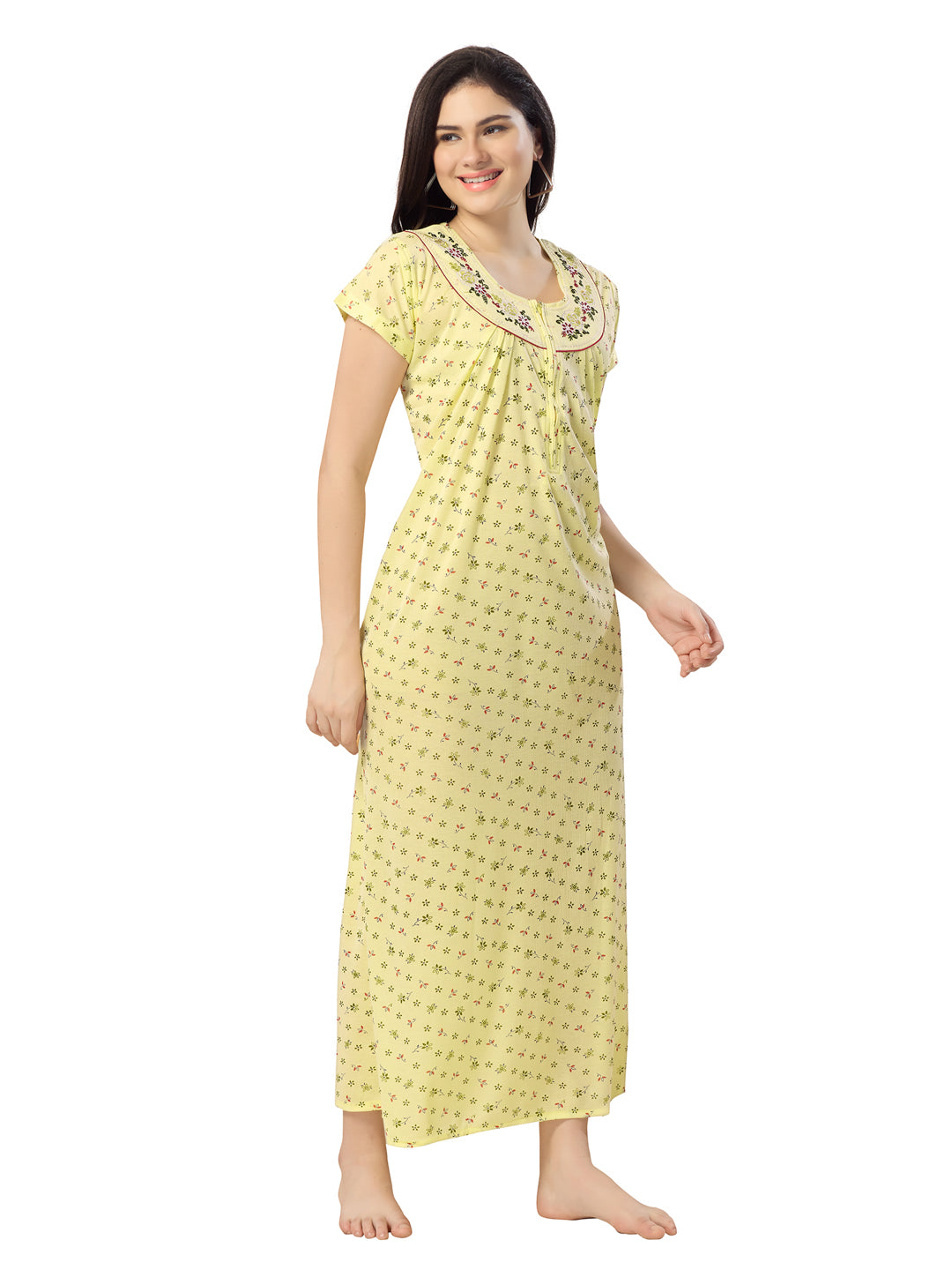 Women's Pure Cotton Blended Printed Maxi Dress for Daily & Night Wear Floral Nighty