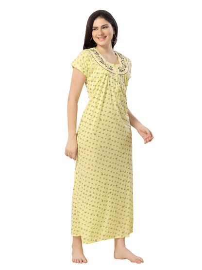 Women's Pure Cotton Blended Printed Maxi Dress for Daily & Night Wear Floral Nighty