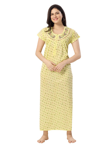 Women's Pure Cotton Blended Printed Maxi Dress for Daily & Night Wear Floral Nighty