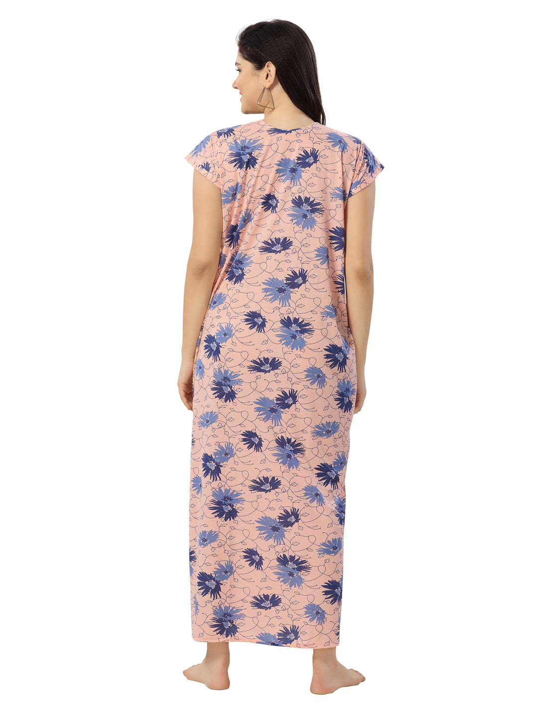 Women's Pure Cotton Blended Printed Maxi Dress for Daily & Night Wear Floral Nighty