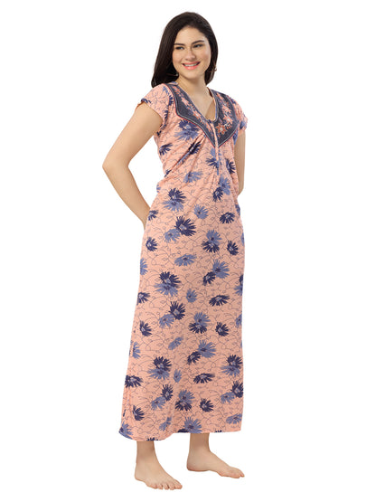Women's Pure Cotton Blended Printed Maxi Dress for Daily & Night Wear Floral Nighty
