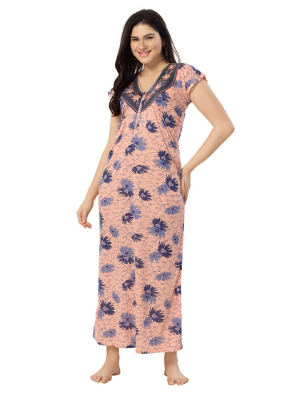 Women's Pure Cotton Blended Printed Maxi Dress for Daily & Night Wear Floral Nighty