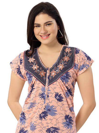 Women's Pure Cotton Blended Printed Maxi Dress for Daily & Night Wear Floral Nighty
