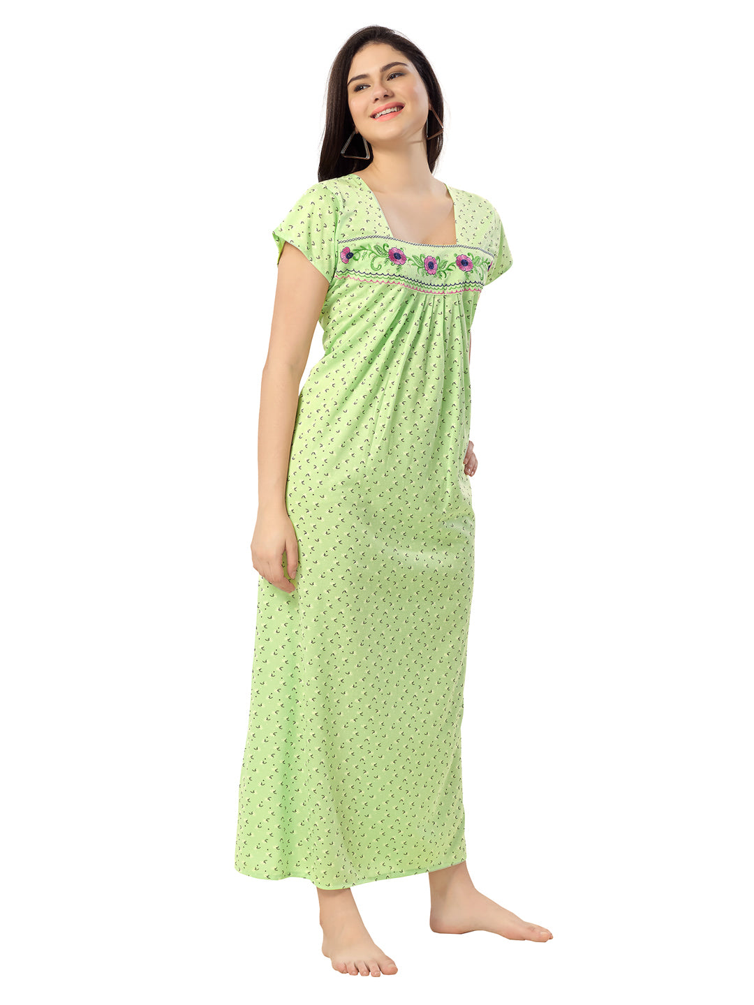 Women's Pure Cotton Blended Printed Maxi Dress for Daily & Night Wear Floral Nighty