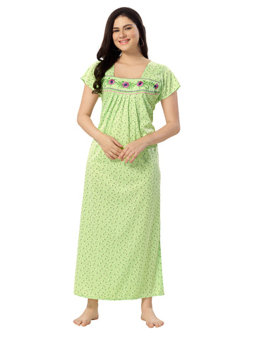 Women's Pure Cotton Blended Printed Maxi Dress for Daily & Night Wear Floral Nighty