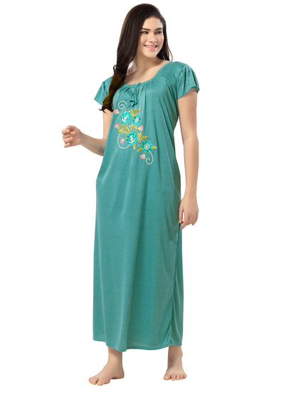 Women's Pure Hosiery Cotton Blended Solid Maxi Dress for Daily & Night Wear Floral Nighty