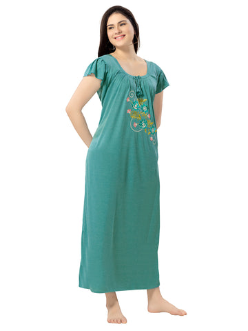 Women's Pure Hosiery Cotton Blended Solid Maxi Dress for Daily & Night Wear Floral Nighty