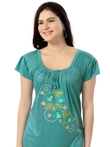 Women's Pure Hosiery Cotton Blended Solid Maxi Dress for Daily & Night Wear Floral Nighty