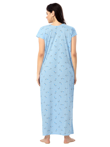 Women's Pure Cotton Blended Printed Maxi Dress for Daily & Night Wear Floral Nighty