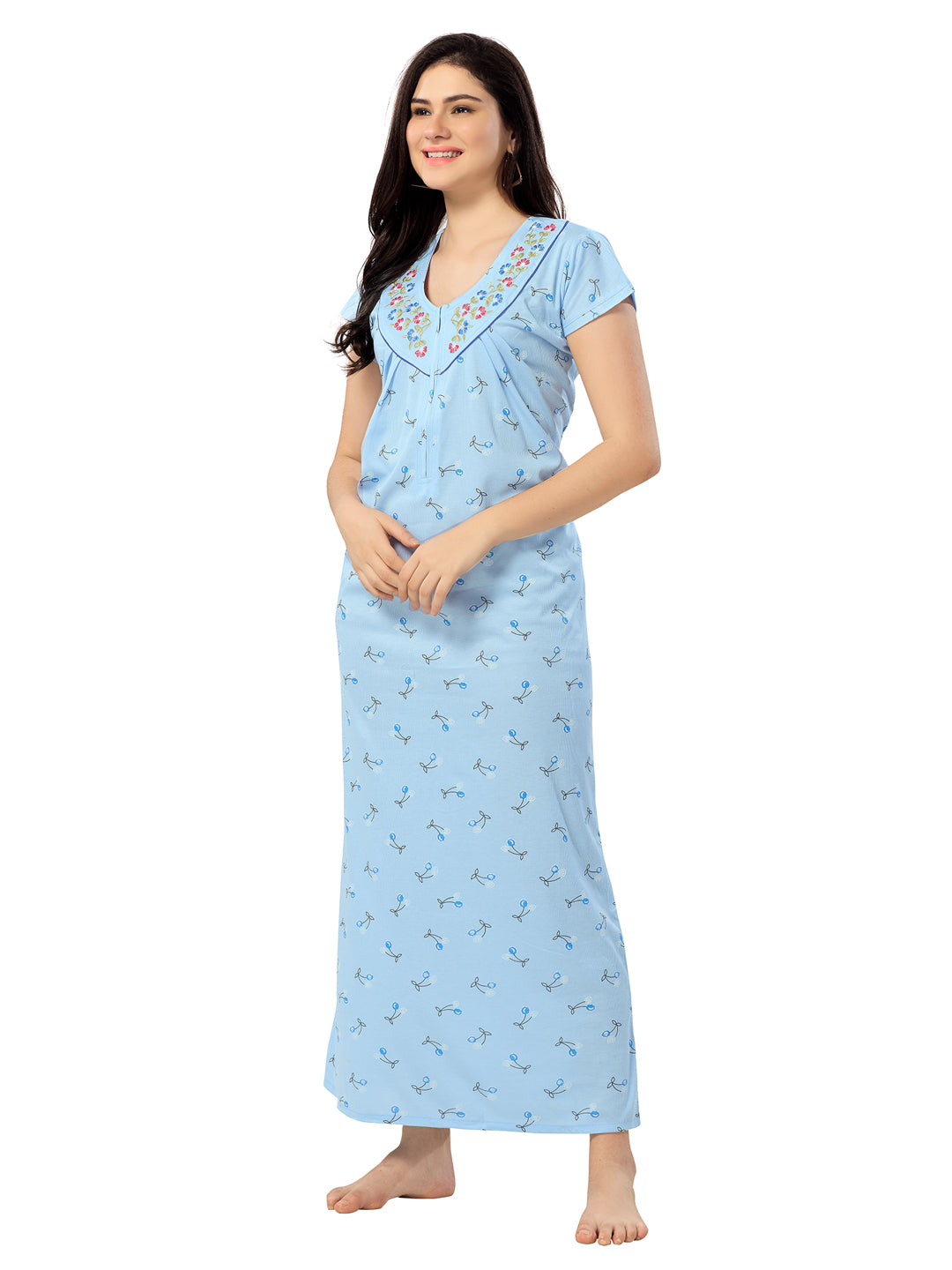 Women's Pure Cotton Blended Printed Maxi Dress for Daily & Night Wear Floral Nighty