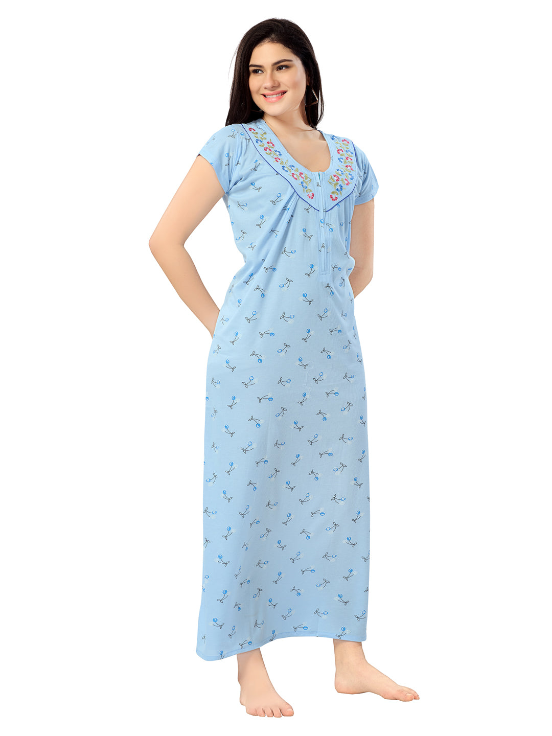 Women's Pure Cotton Blended Printed Maxi Dress for Daily & Night Wear Floral Nighty