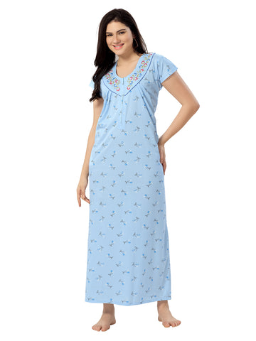 Women's Pure Cotton Blended Printed Maxi Dress for Daily & Night Wear Floral Nighty