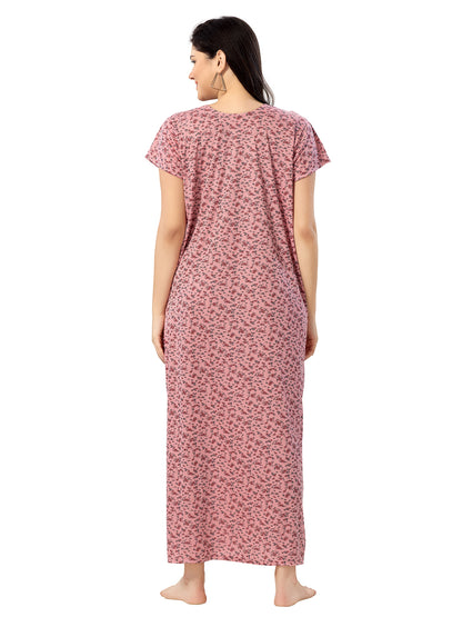 Women's Pure Cotton Hosiery Blended Printed Maxi Dress for Daily & Night Wear Floral Nighty
