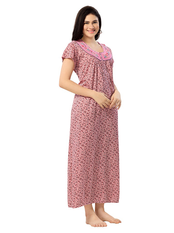 Women's Pure Cotton Hosiery Blended Printed Maxi Dress for Daily & Night Wear Floral Nighty