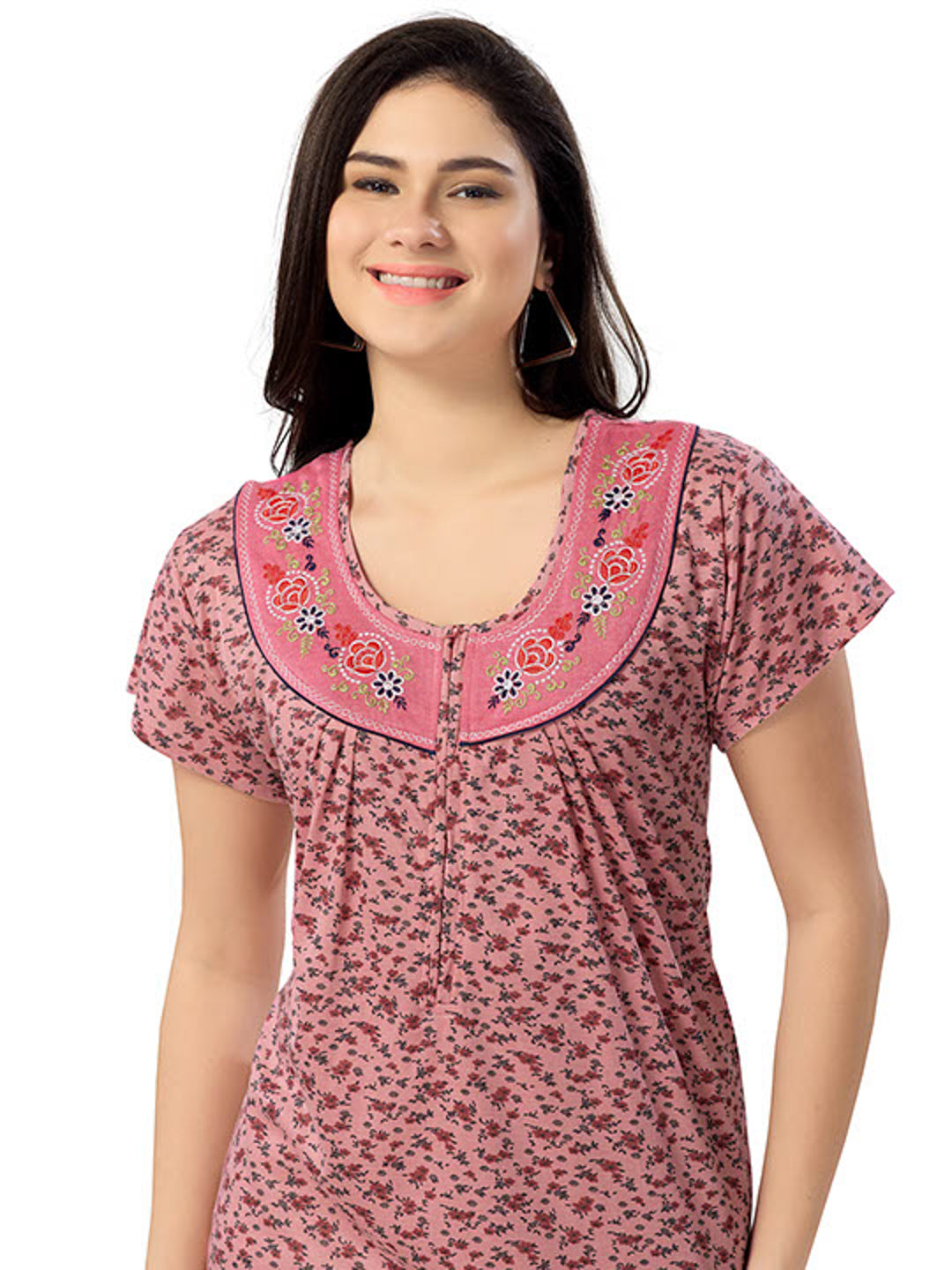Women's Pure Cotton Hosiery Blended Printed Maxi Dress for Daily & Night Wear Floral Nighty