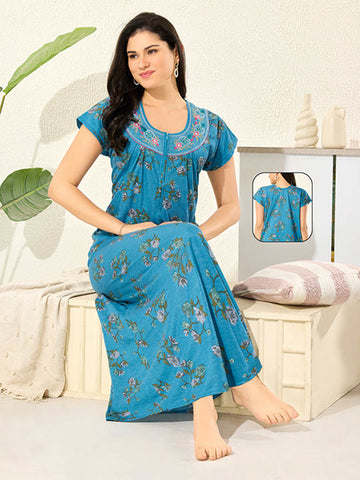 Women's Pure Cotton Blended Printed Maxi Dress for Daily & Night Wear Floral Nighty