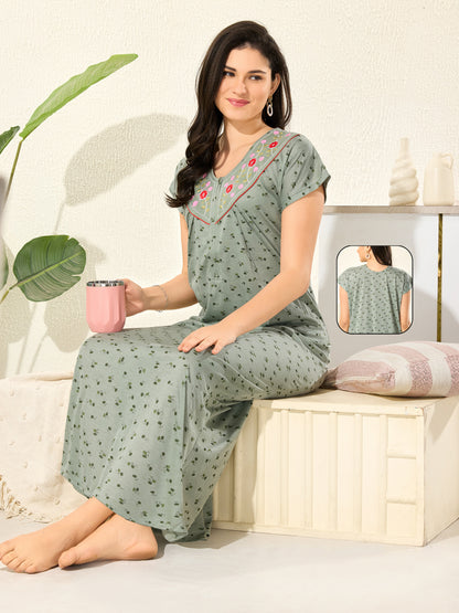 1340 Women's Pure Cotton Blended Printed Maxi Dress for Daily & Night Wear Floral Nighty